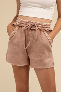 Acid Wash Fleece Drawstring Shorts with Pockets - Honeyed Steele Boutique