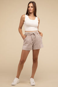 Acid Wash Fleece Drawstring Shorts with Pockets - Honeyed Steele Boutique