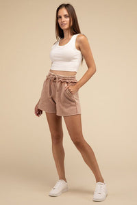 Acid Wash Fleece Drawstring Shorts with Pockets - Honeyed Steele Boutique