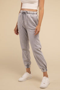 Acid Wash Fleece Sweatpants with Pockets - Honeyed Steele Boutique