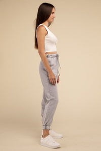 Acid Wash Fleece Sweatpants with Pockets - Honeyed Steele Boutique