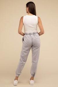 Acid Wash Fleece Sweatpants with Pockets - Honeyed Steele Boutique