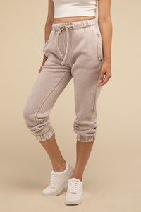 Acid Wash Fleece Sweatpants with Pockets - Honeyed Steele Boutique