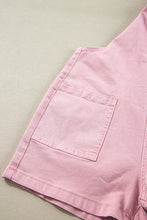 Load image into Gallery viewer, Pink Solid Color Knot Straps Denim Romper with Pockets