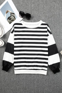 Striped Casual Drop Shoulder Pullover Sweatshirt