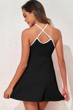 Load image into Gallery viewer, Black Sporty Ribbed Spaghetti Straps One Piece Swimdress