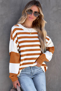 Striped Casual Drop Shoulder Pullover Sweatshirt