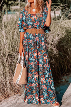 Load image into Gallery viewer, Sky Blue Floral Knotted Back Square Neck Maxi Dress