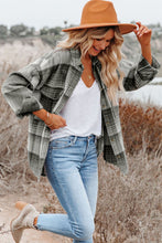 Load image into Gallery viewer, Gold Flame &amp; Grey Plaid Button Up Collared Flannel Shacket