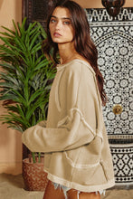 Load image into Gallery viewer, Khaki Exposed Seam Drop Shoulder Raw Hem Oversized Sweatshirt