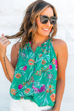 Load image into Gallery viewer, Bright Green Floral Print Buttoned Neckline Tank Top