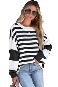 Striped Casual Drop Shoulder Pullover Sweatshirt