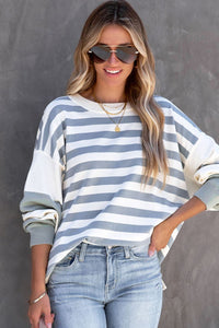 Striped Casual Drop Shoulder Pullover Sweatshirt