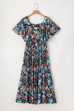 Load image into Gallery viewer, Sky Blue Floral Knotted Back Square Neck Maxi Dress