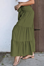 Load image into Gallery viewer, Khaki Lace Up Smocked Waist Tiered Wide Leg Pants