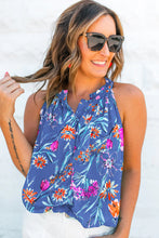 Load image into Gallery viewer, Sky Blue Floral Print Buttoned Neckline Tank Top