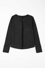 Load image into Gallery viewer, Black Acid Wash Waffle Knit Buttoned Neckline Long Sleeve Top