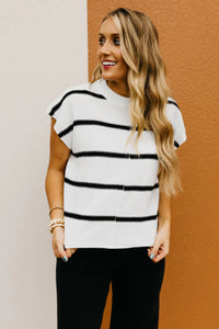 White Striped Batwing Sleeve Sweater