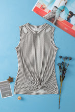 Load image into Gallery viewer, Gray Striped Cutout Twist Front Tank Top