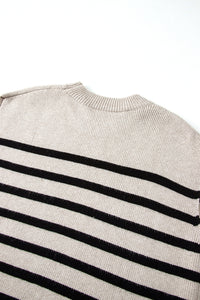 Apricot Stripe Boxy Knitted Round Neck Sweater Tank