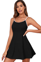 Load image into Gallery viewer, Black Sporty Ribbed Spaghetti Straps One Piece Swimdress