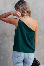 Load image into Gallery viewer, Sea Green Satin One Shoulder Loose Tank Top