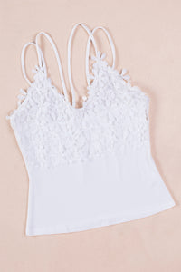 Casual Lace Overlay Strappy Hollow Out Camisole Top