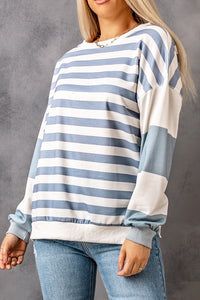 Striped Casual Drop Shoulder Pullover Sweatshirt