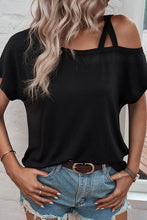 Load image into Gallery viewer, Asymmetric Criss Cross Cold Shoulder T-Shirt