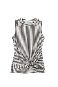 Gray Striped Cutout Twist Front Tank Top