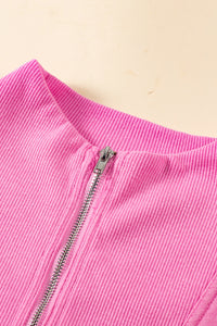 Bonbon Quarter Zip Pocketed Cap Sleeve Sweatshirt Dress