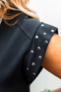 Black Studded Cap Sleeve Plus Size T Shirt Dress