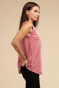 Olivia: Half-Button Raw Edge Sleeveless  Top