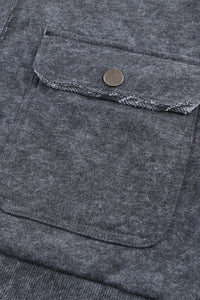 Gray Vintage Washed Flap Pocket Button Shacket