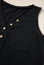 Load image into Gallery viewer, Black Half Button V Neck Patched Pocket Tank Top