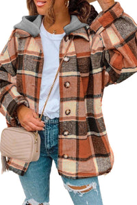 Red Plaid Button Front Hooded Shacket