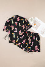 Load image into Gallery viewer, Black Western Boots Printed Short Pajama Set