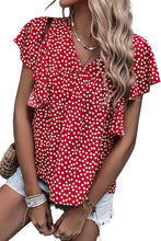 Load image into Gallery viewer, Red Floral Print V Neck Ruffle Sleeve Blouse