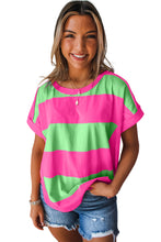 Load image into Gallery viewer, Rose &amp; Blue Colorblock Exposed Seam Tee