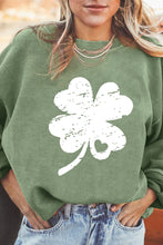Load image into Gallery viewer, Grass Green St Patricks Corded Distressed Clover Graphic Sweatshirt