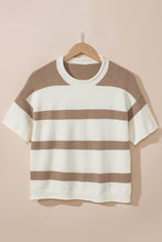 Load image into Gallery viewer, Khaki Stripe Dropped Short Sleeve Lightweight Knitted Top