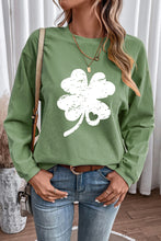 Load image into Gallery viewer, Grass Green St Patricks Corded Distressed Clover Graphic Sweatshirt