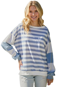 Striped Casual Drop Shoulder Pullover Sweatshirt