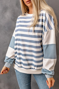 Striped Casual Drop Shoulder Pullover Sweatshirt