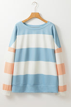 Load image into Gallery viewer, Light Blue Colorblock Striped Drop Shoulder Long Sleeve Top