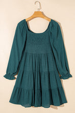 Load image into Gallery viewer, Mist Green Bishop Sleeve Smocked Tiered Mini Dress