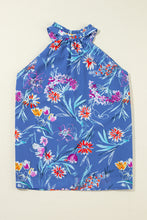 Load image into Gallery viewer, Sky Blue Floral Print Buttoned Neckline Tank Top