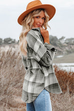 Load image into Gallery viewer, Gold Flame &amp; Grey Plaid Button Up Collared Flannel Shacket
