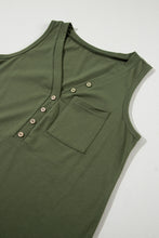 Load image into Gallery viewer, Jungle Green Half Button V Neck Patched Pocket Tank Top