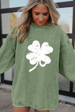 Load image into Gallery viewer, Grass Green St Patricks Corded Distressed Clover Graphic Sweatshirt